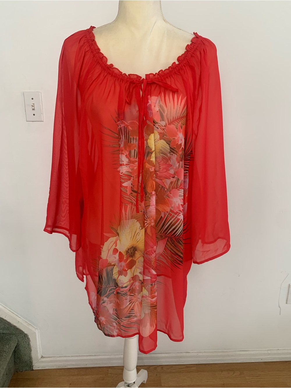Maggie Barnes Womens Size 2X Sheer Blouse Tunic Peasant Boho Beach Cruise Resort